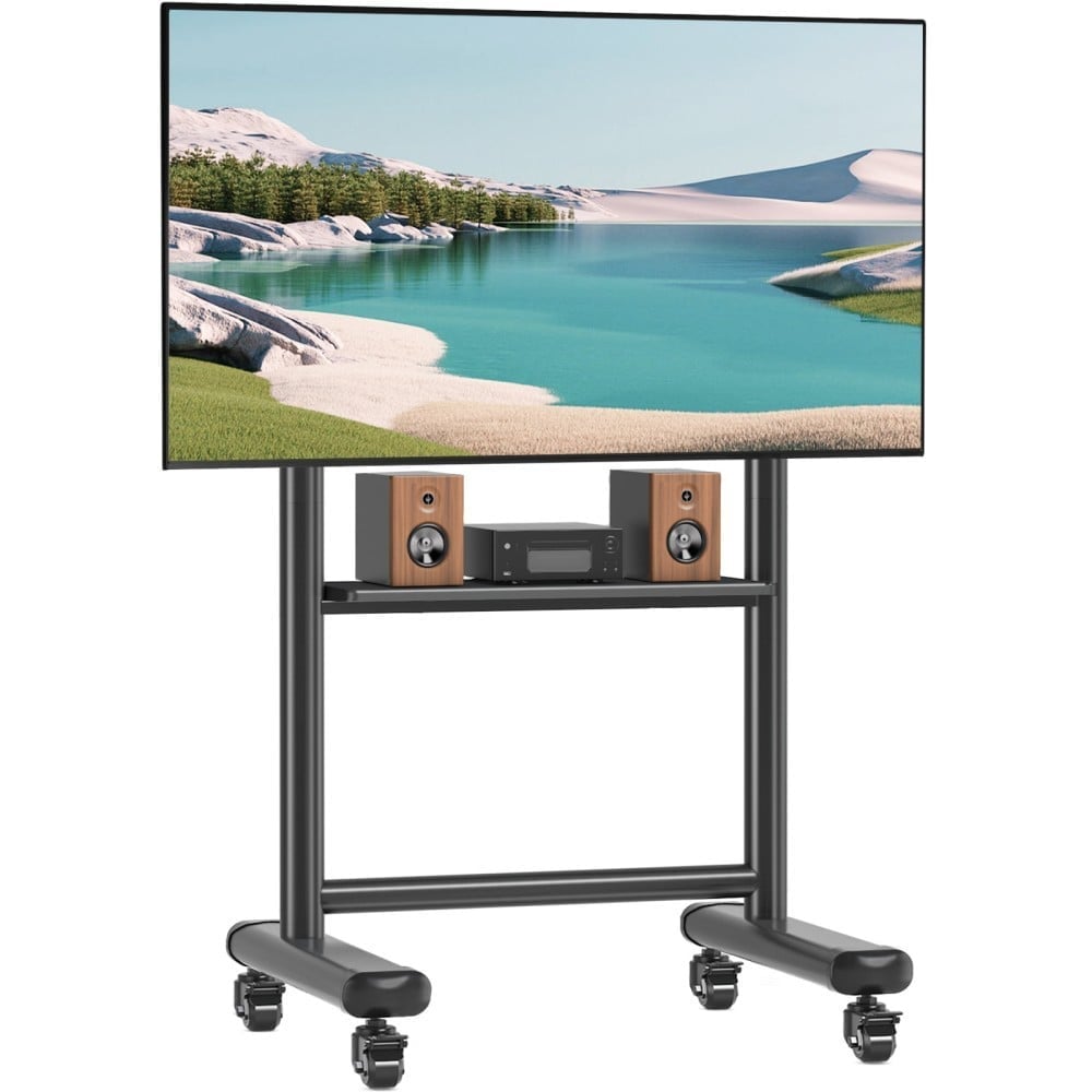 Techly ICA-TR533BK Support TV mobile 60-86” jusqu'a 68kg étagere AV réglable