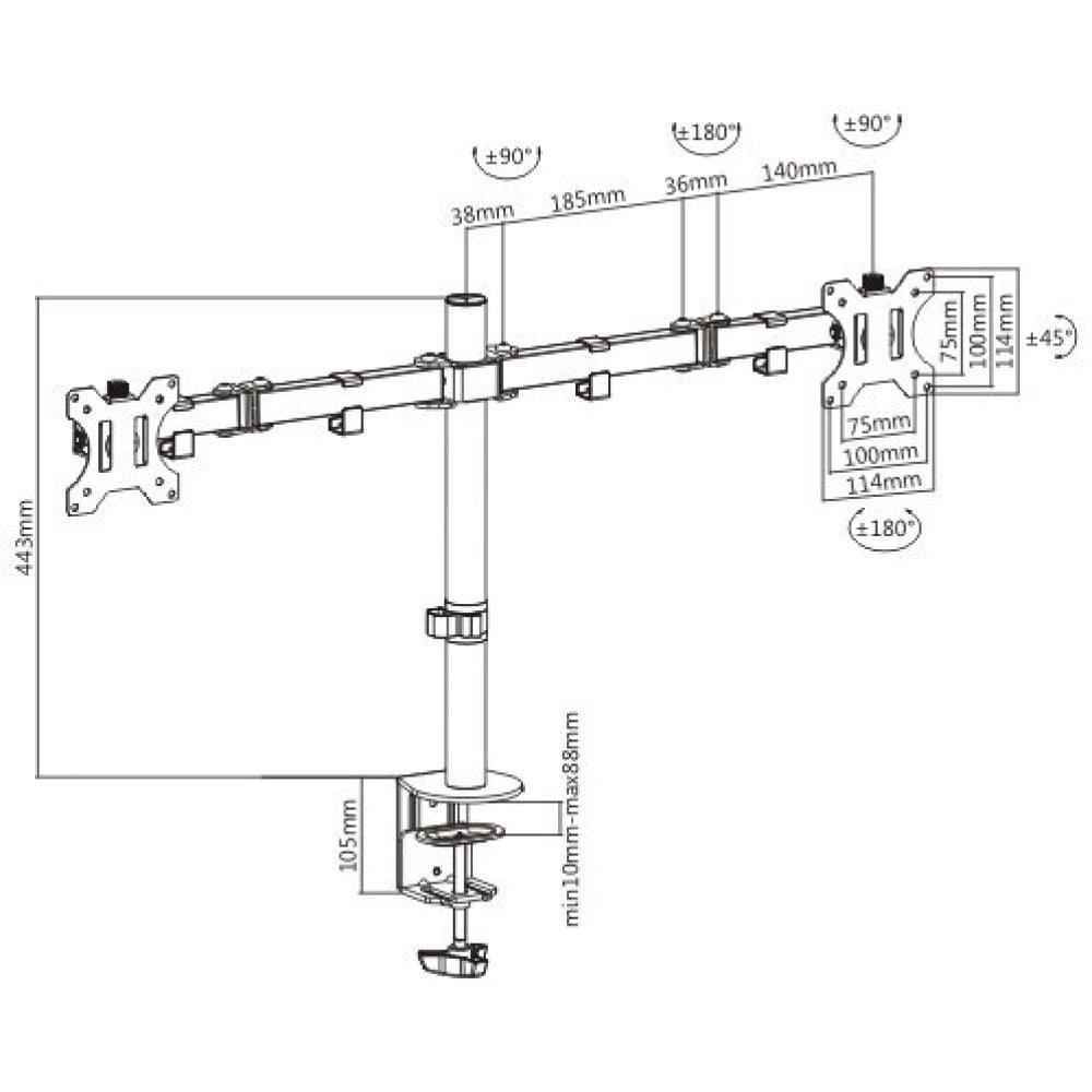 Techly ICA-LCD 582-D Support de Moniteur Double 13-32” LCD 8kg Bureau Rotatif