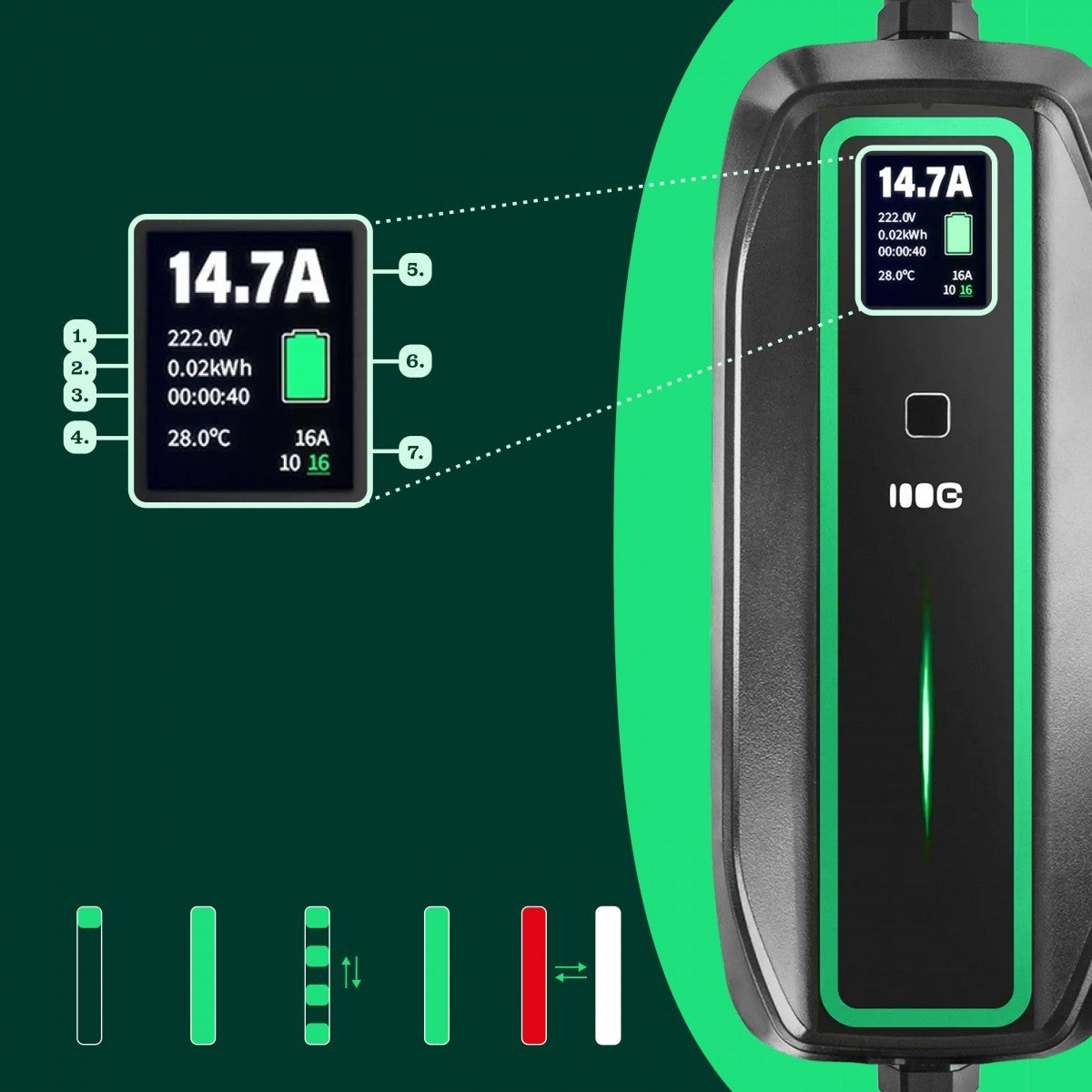 Green Cell EV16 borne de chargement de véhicules électriques Noir 1 Écran integré LCD