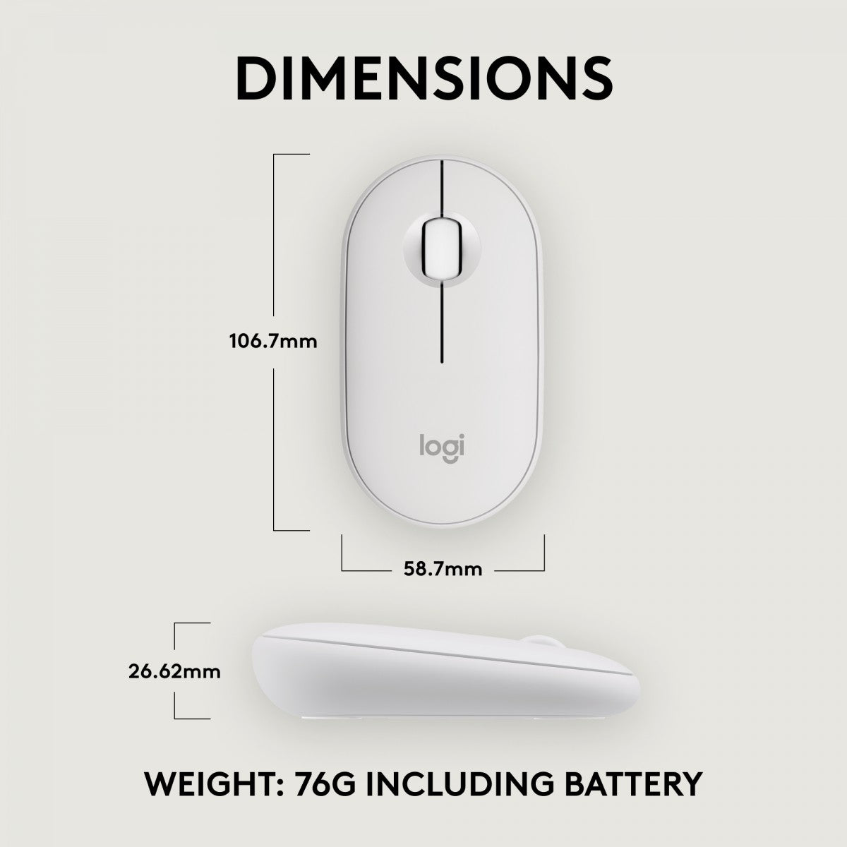 LOGITECH Pebble Mouse 2 M350s Mouse optical 3 buttons wireless Bluetooth 5.2 LE tonal white