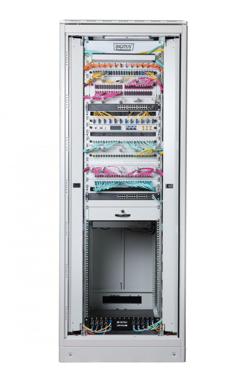"Armoire réseau debout Unique 19"" 42U rack 800x800, porte avant en verre, gris, 800kg 2053x800x800 mm, couleur gris (RAL 7035)"