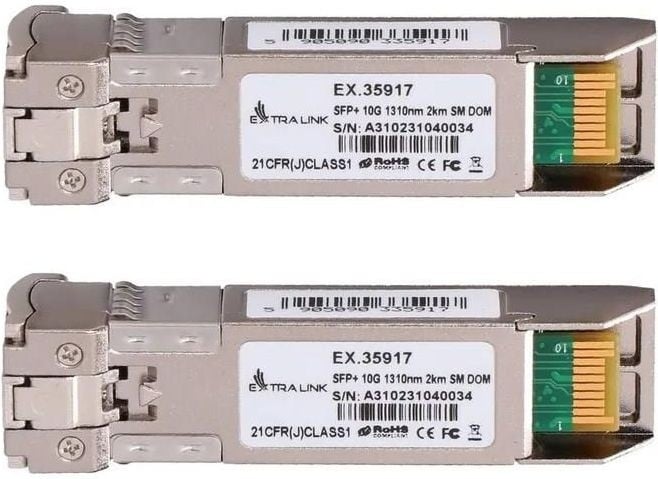 Extralink SFP+ 10G 2-pack | Module SFP+ | 10Gbps, LC/UPC, 1310nm, 2km, monopolaire, DOM