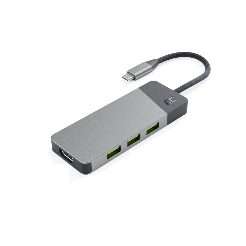 Green Cell HUBGC01 - USB Type-C - HDMI - USB 3.2 Gen 2 (3.1 Gen 2) Type-A - USB 3.2 Gen 2 (3.1 Gen 2) Type-C - MicroSD (TransFlash) - SD - 5000 Mbit/s - 60 Hz -