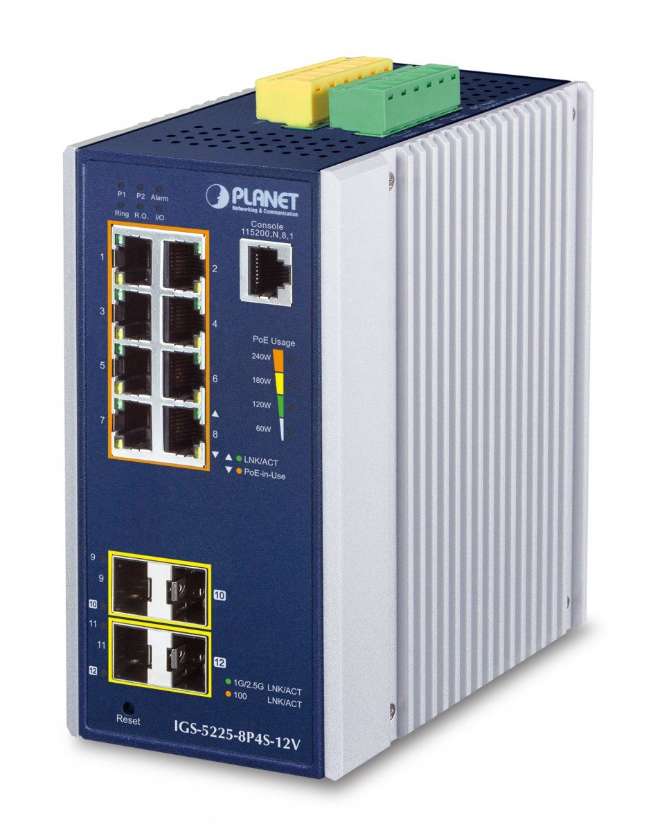 PLANET Industrial 8-Port GE PoE+ 2*1G SFP+ 2*2,5G SFP - 8-Port Géré L2+ Gigabit Ethernet (10/100/1000) Connexion Ethernet, supportant l'alimentation via ce port