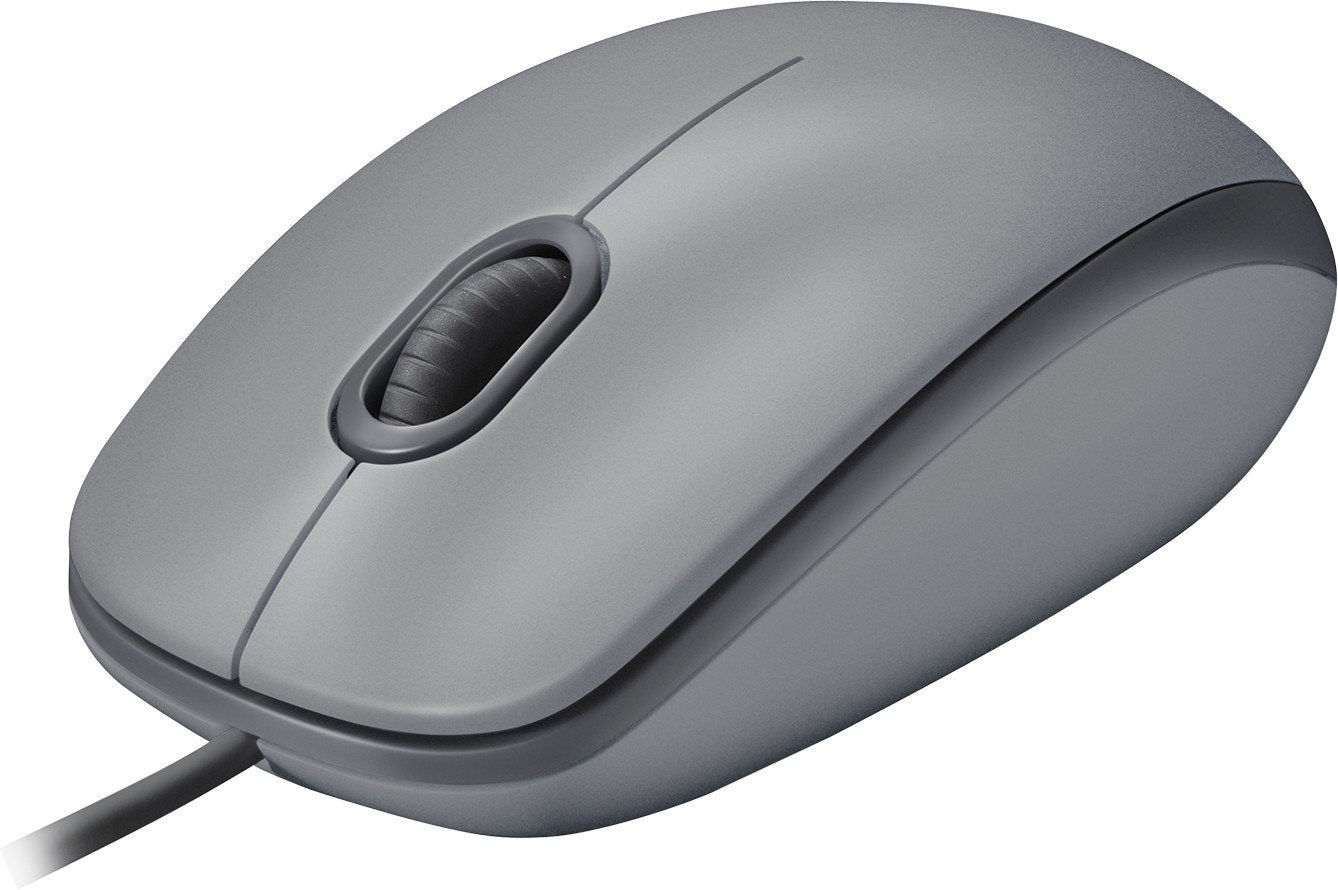 LOGITECH M110 Silent Mouse right and left-handed optical 3 buttons wired USB-A mid grey
