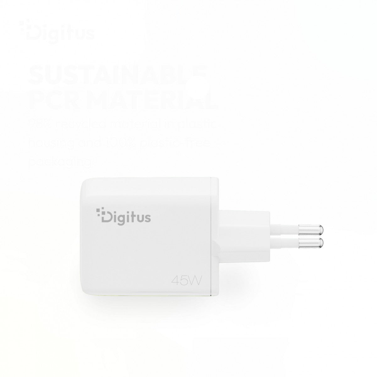 Chargeur mural Digitus DA-10302 GaN II 45W | 1x USB-C, 1x USB-A | PD 3.0, QC 3.0 | Blanc