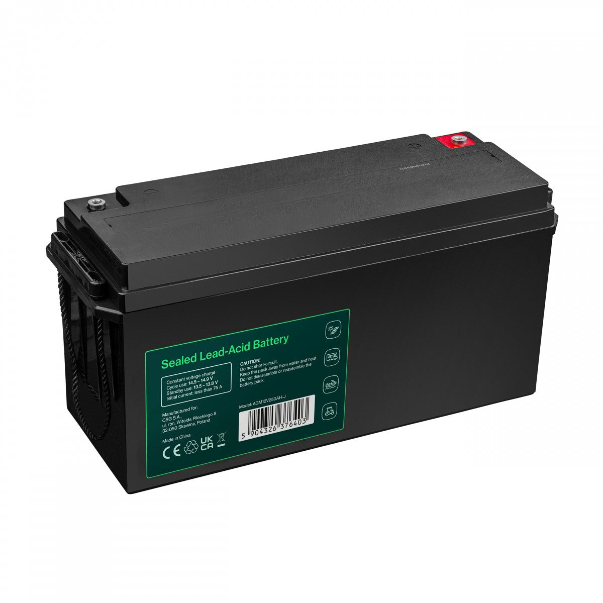 Batterie sans entretien Green Cell Cube AGM VRLA IP54 12V 250Ah pour camping-cars, photovoltaiques, panneaux solaires et bateaux