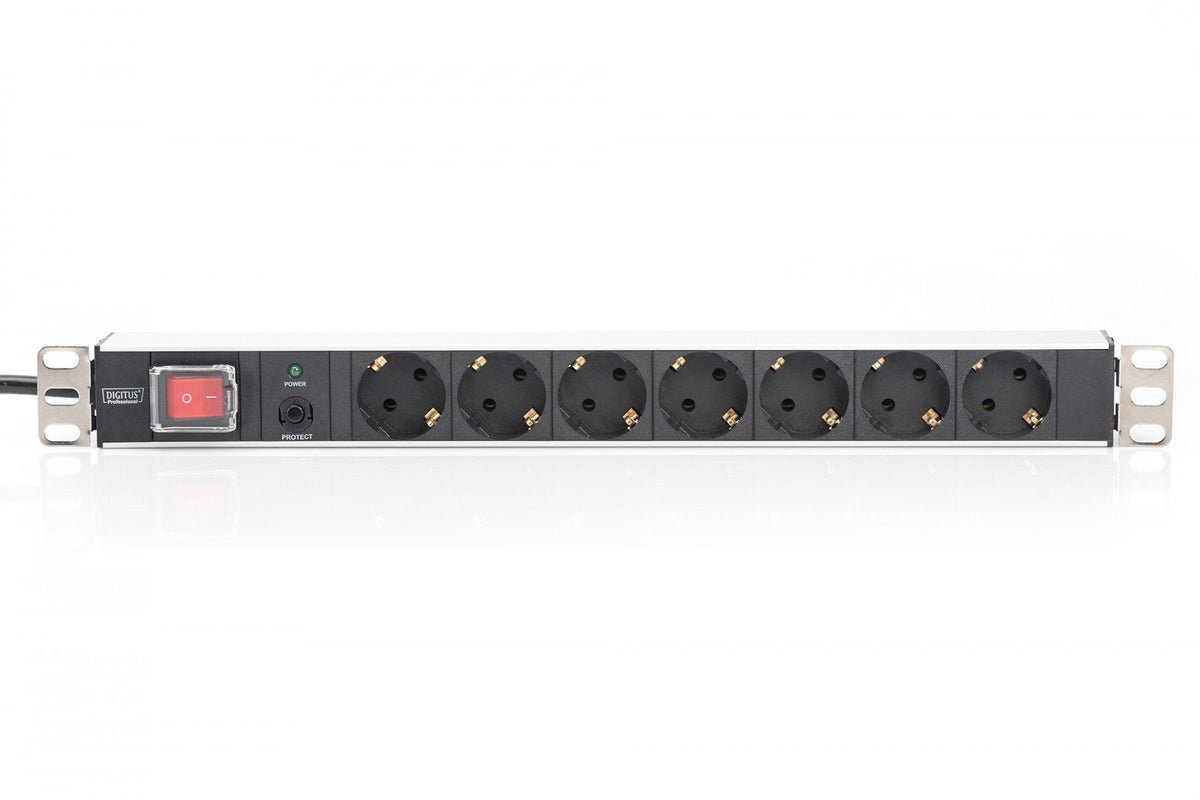 Digitus Bloc multiprise avec profilé en aluminium et protection contre la surcharge, prise électrique a contact de protection avec 7 sorties, connecte