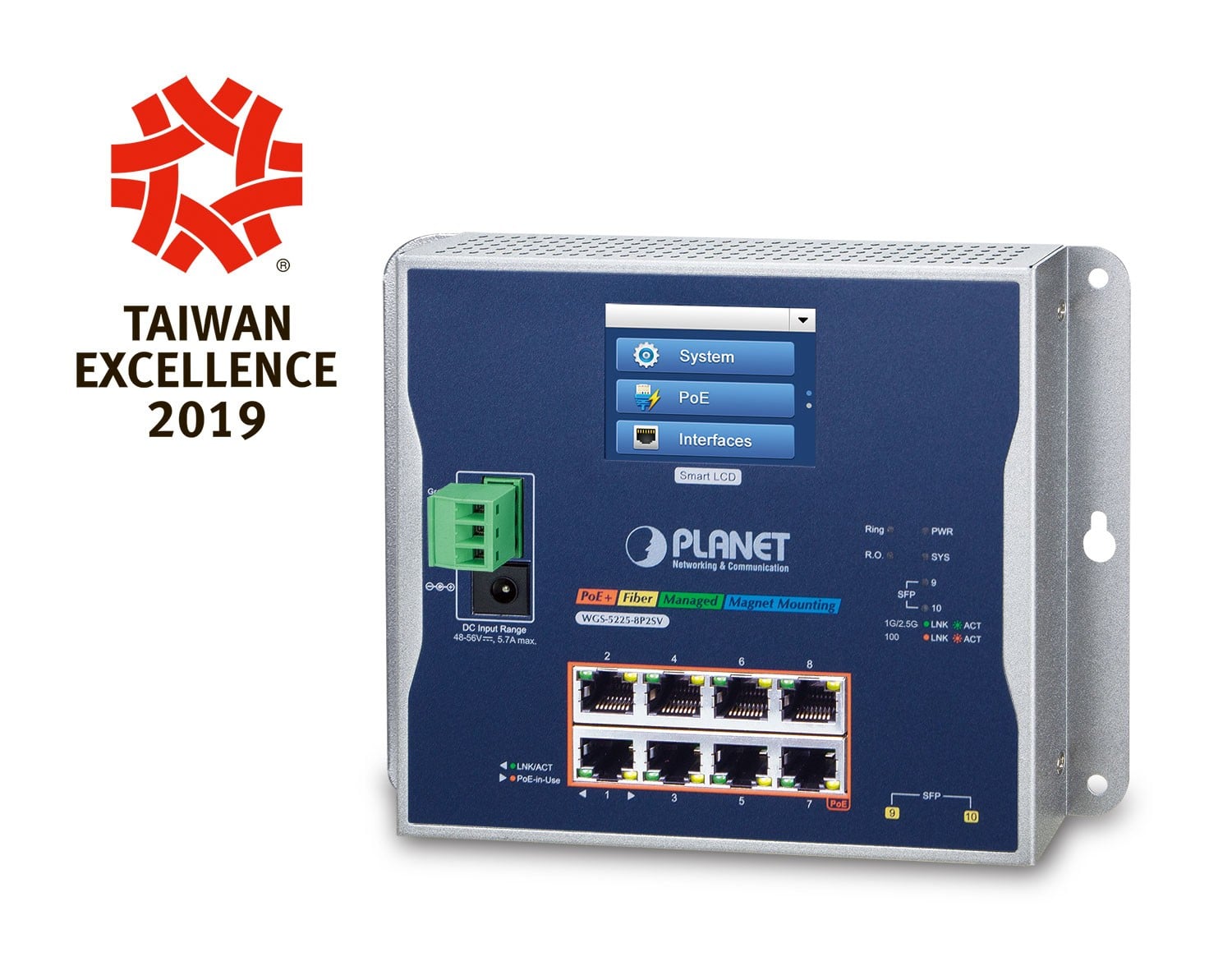 PLANET WGS-5225-8P2SV commutateur réseau Géré L2+/L4 Gigabit Ethernet (10/100/1000) Connexion Ethernet, supportant l'alimentation via ce port (PoE) Noir