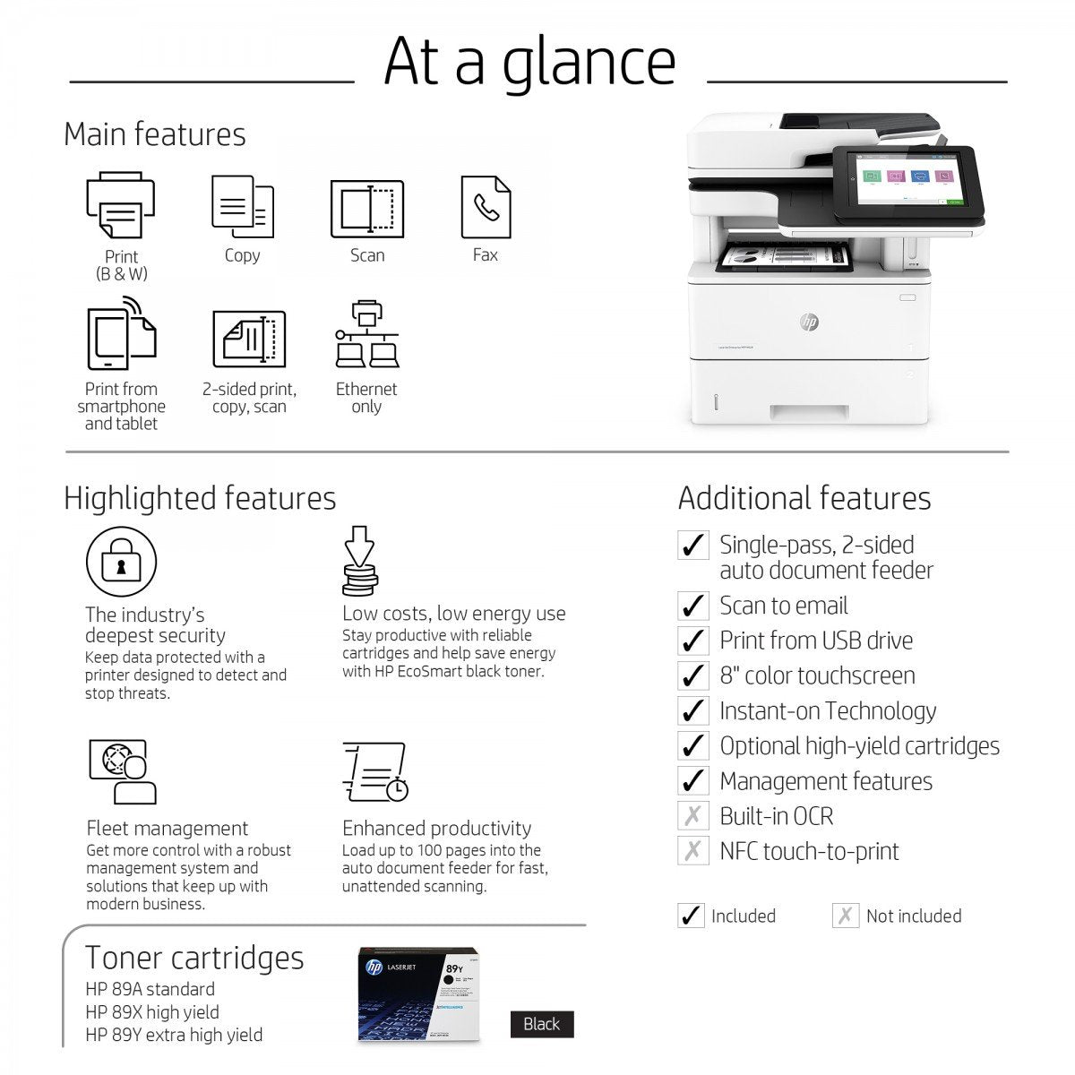 HP LaserJet Enterprise MFP M528f MFP Mono laser A4 43ppm Copy 43ppm Print 650sheets USB LAN