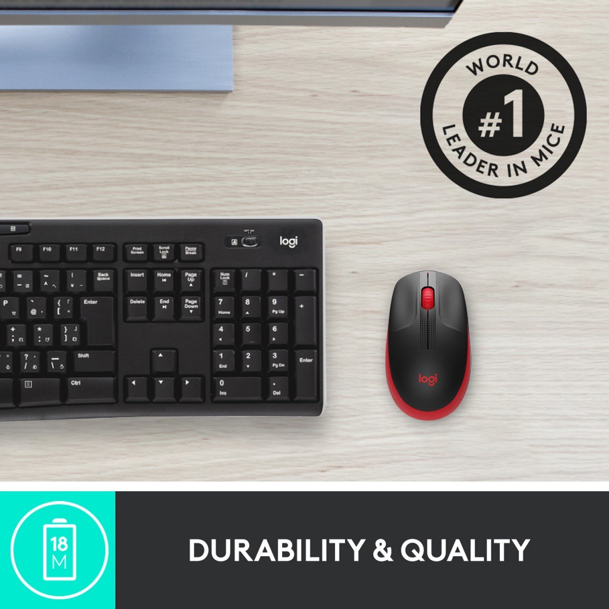 LOGITECH M190 Mouse optical 3 buttons wireless USB wireless receiver red