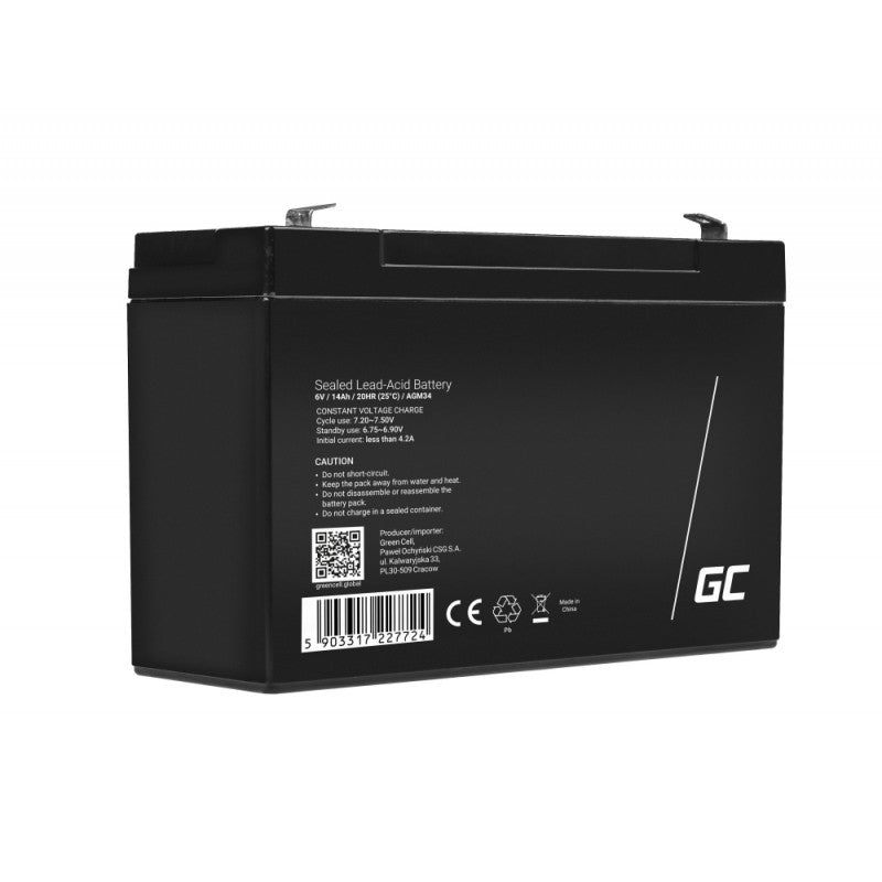 Green Cell 6V 14Ah AGM Battery - Battery - 14.000 mAh
