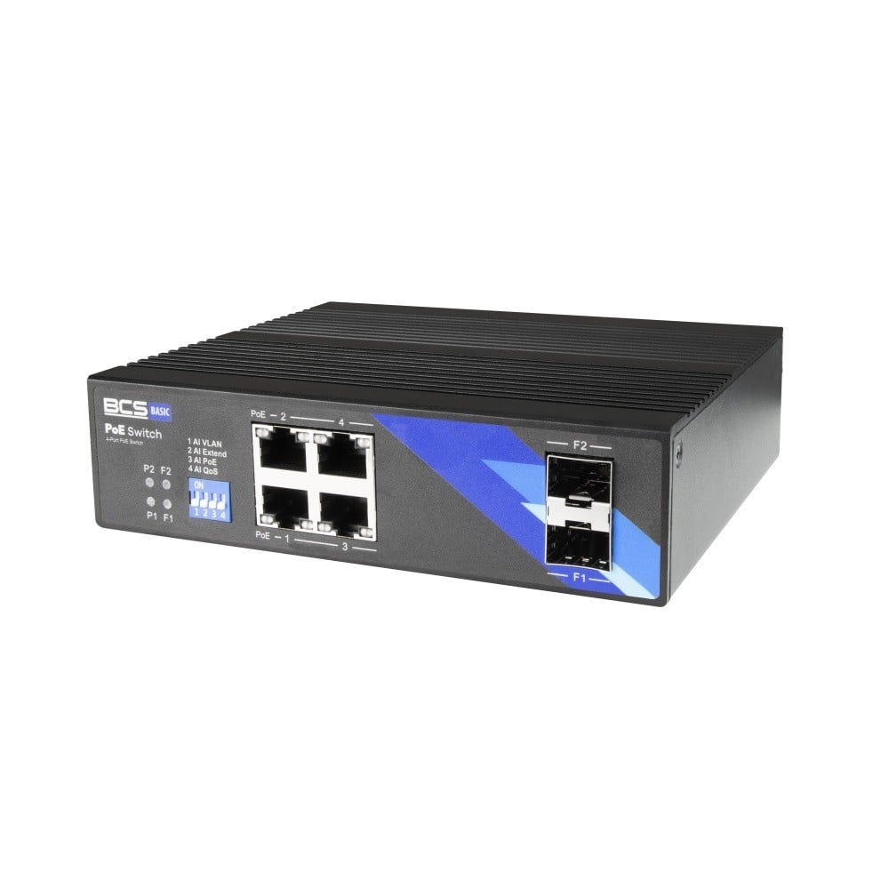 BCS BCS-B-ISP04G-2SFP Commutateur PoE industriel 4 ports sur rail DIN 1 Gbps avec 2xSFP