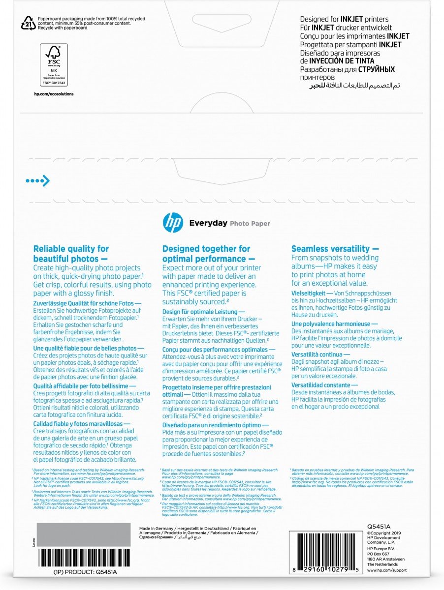 HP original Q5451A Everyday Glossy Photo Paper Ink cartridgetjet 200g/m2 A4 25 sheets 1-pack