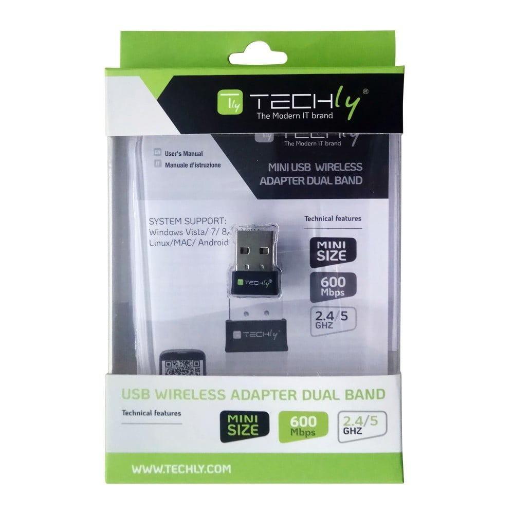 Techly I-WL-USB-600TY Carte réseau WiFi/mini adaptateur USB 2.0 AC600 Dual Band