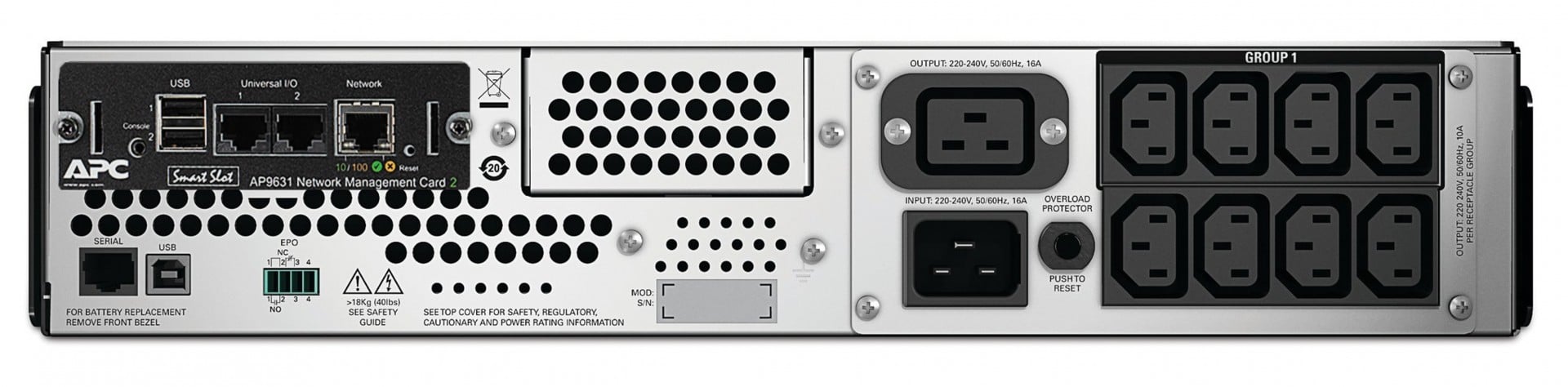 APC Smart-UPS 2200VA LCD RM UPS Rack AC 230V 1980Watt 2200VA Ethernet RS-232 USB oc 9 2U with APC UPS Network Management Card
