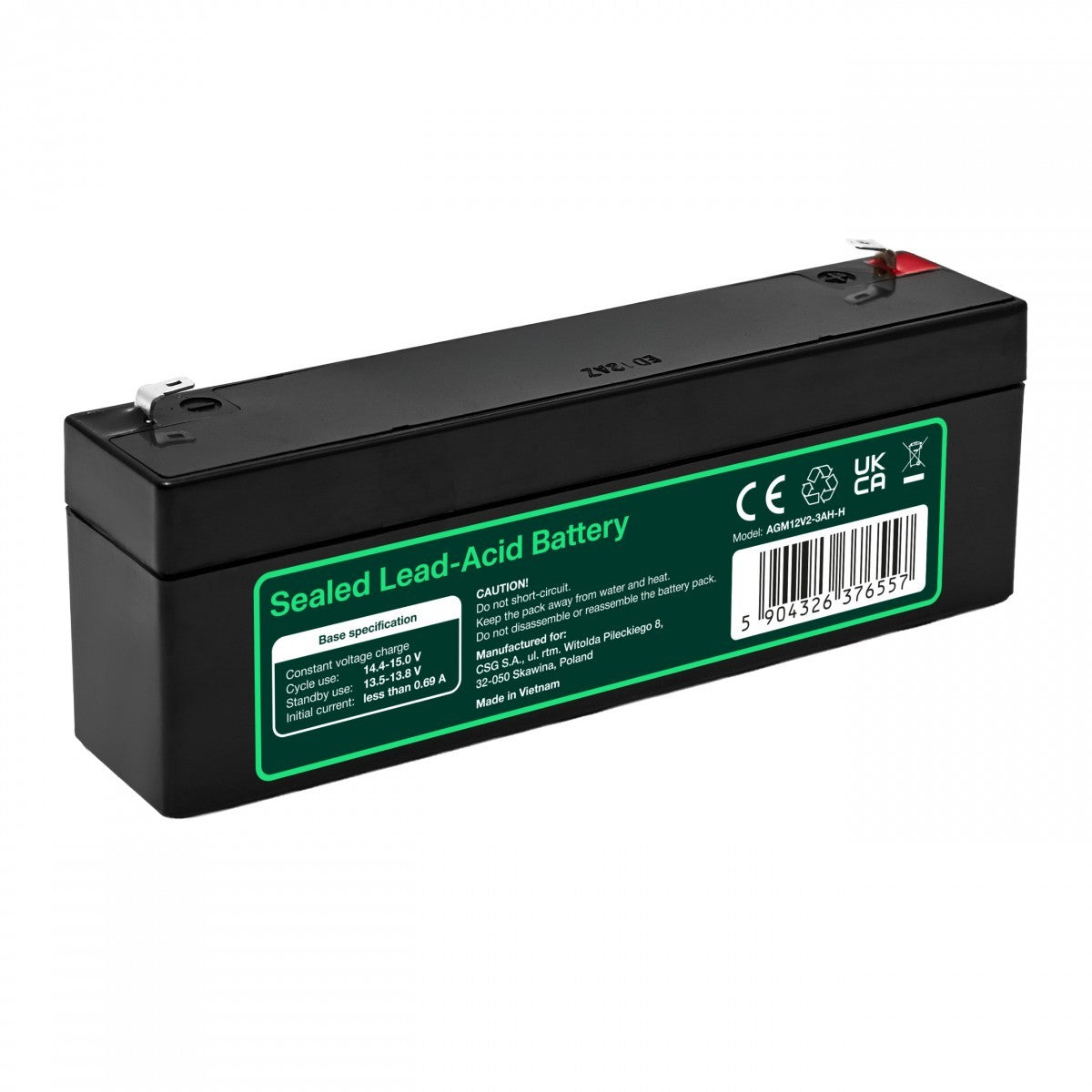 Batterie sans entretien Green Cell AGM VRLA 12V 2.5Ah pour caisses enregistreuses, jouets (178x36x66mm)