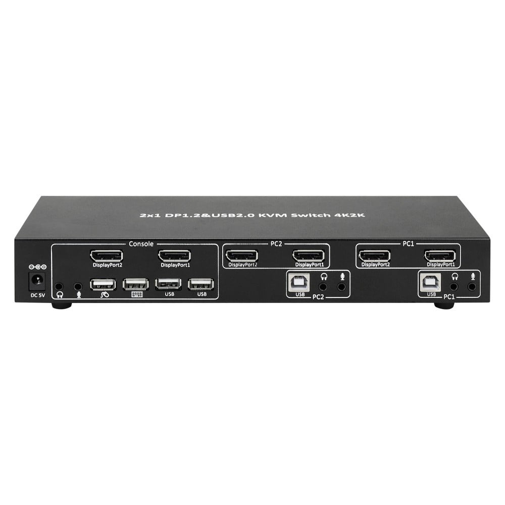 Techly IDATA DP-KVM2 Commutateur KVM 2x1 DisplayPort/USB 4K Double-Vidéo avec USB 2.0
