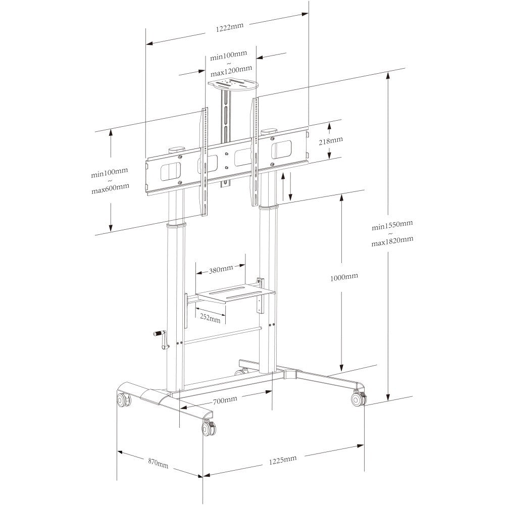 "Techly ICA-TR230 Support TV mobile 52-110"" 120kg Réglage de hauteur fluide"
