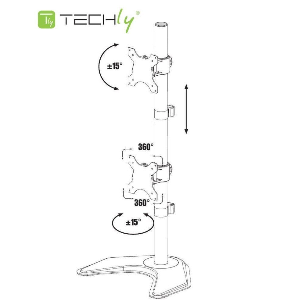 "Techly ICA-LCD 2520V Support de bureau vertical pour 2 moniteurs 13-27"" LCD 10kg"