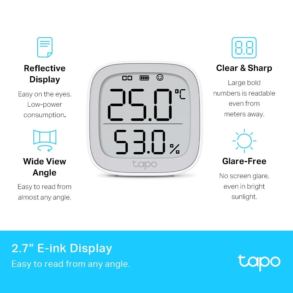 TP-LINK Smart Temperature and Humidity Monitor 868MHz Battery Powered 2xAAA 2.7inch E-ink display