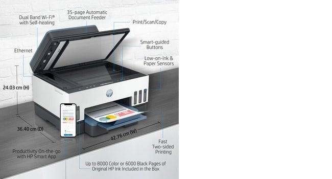 HP Smart Tank 7305 All-in-One MFP colour inkjet refillable A4 13ppm Copy 15ppm Print 250sheets USB LAN Wi-Fi Bluetooth