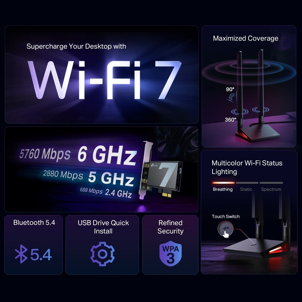 BE9300 Wi-Fi 7 Bluetooth 5.4 PCIe Adapte