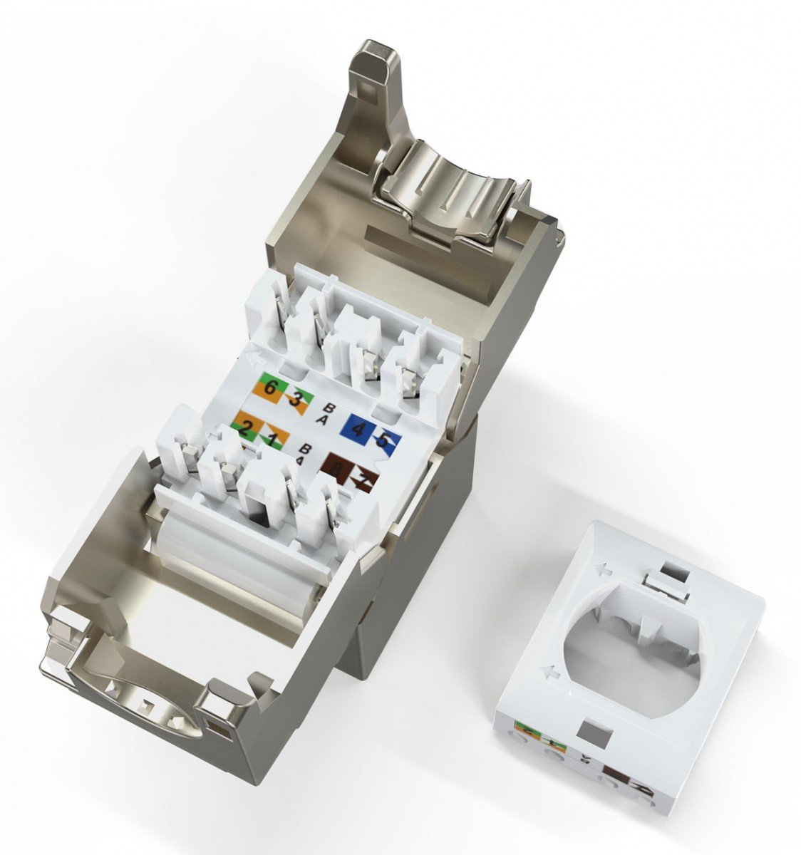 Module Keystone court (prise) RJ45 (8P8C) cat.6A, blindé, sans outil, en acier, longueur 28mm