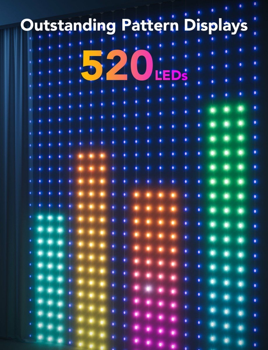 Govee H70B1 Curtain Light | Rideau, lumiere LED | Wi-Fi, Bluetooth, RGBIC, IP65