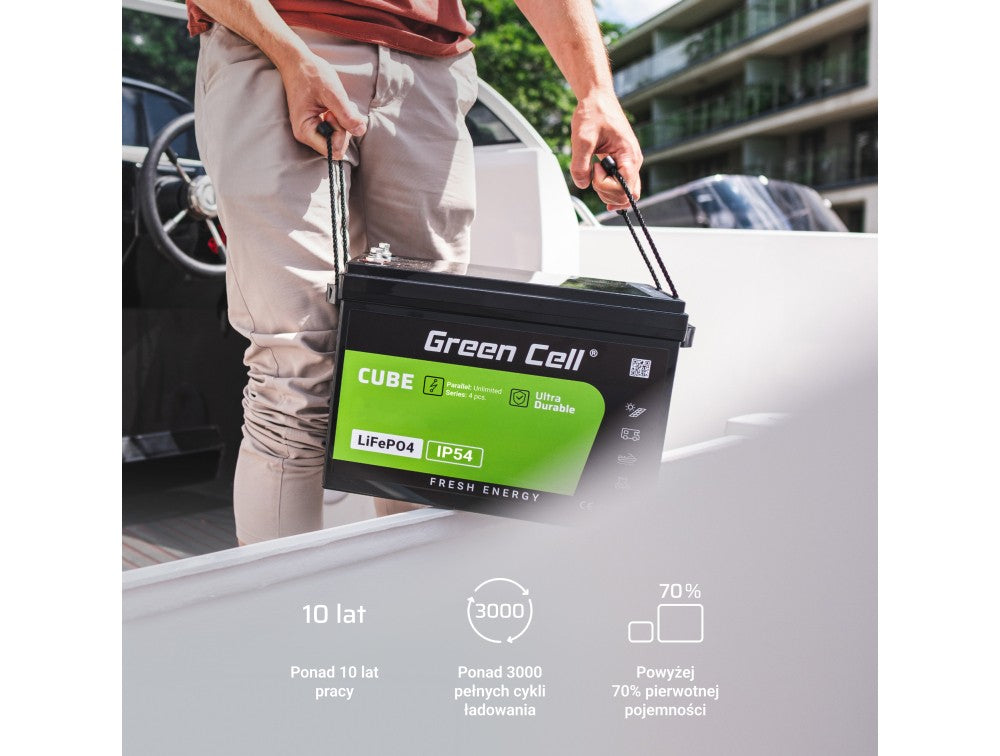 Green Cell LFPGC12V100AH CUBE Batterie LiFePO4 100Ah 12.8V 1280Wh Lithium-Fer-Phosphate pour Photovoltaique, Caravanes, Bateaux