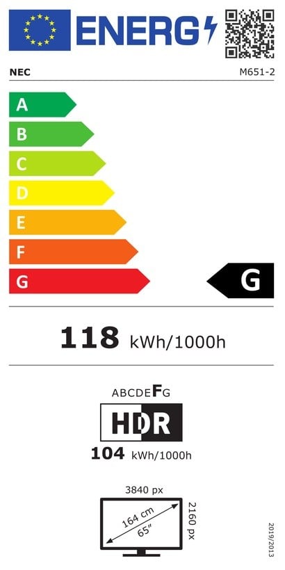 "NEC MultiSync M651-2 En forme de kiosk 165,1 cm (65"") LED 500 cd/m2 4K Ultra HD Noir Intégré dans le processeur"