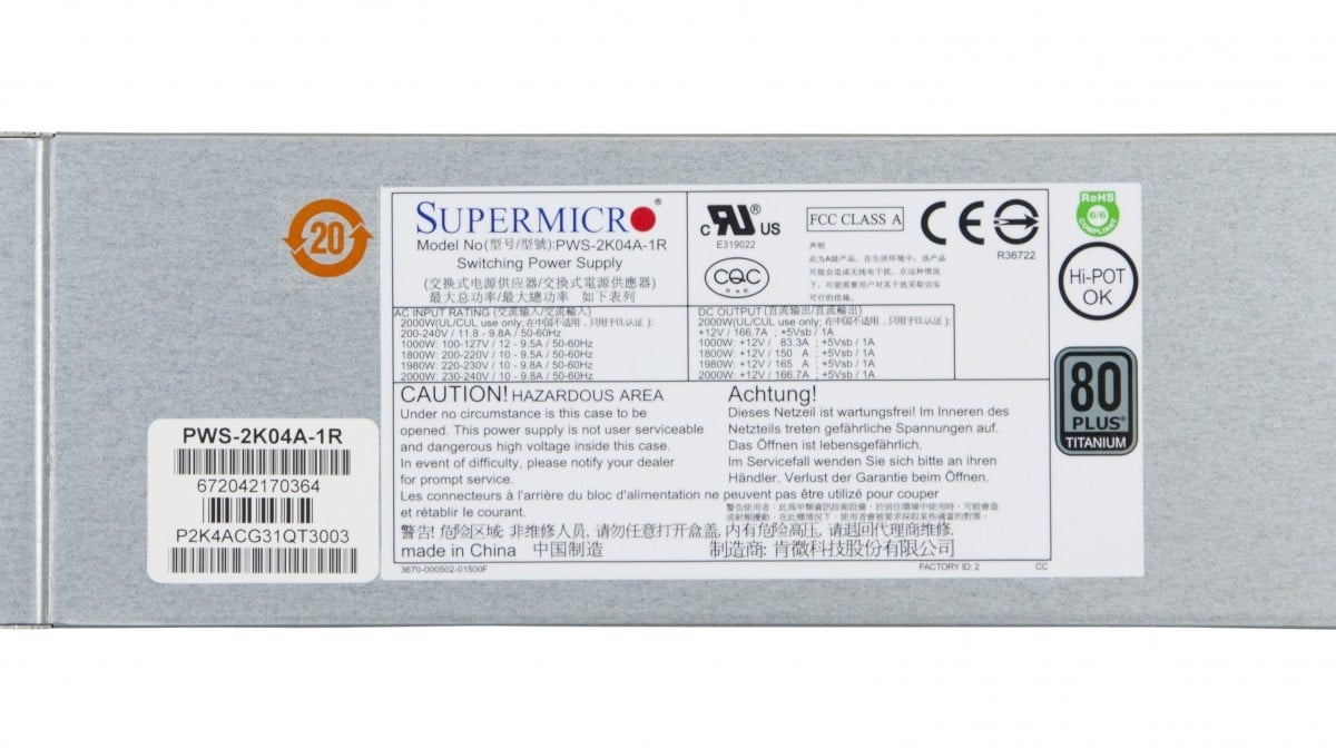 Supermicro PWS-2K04A-1R unité d'alimentation d'énergie 1000 W 1U Argent