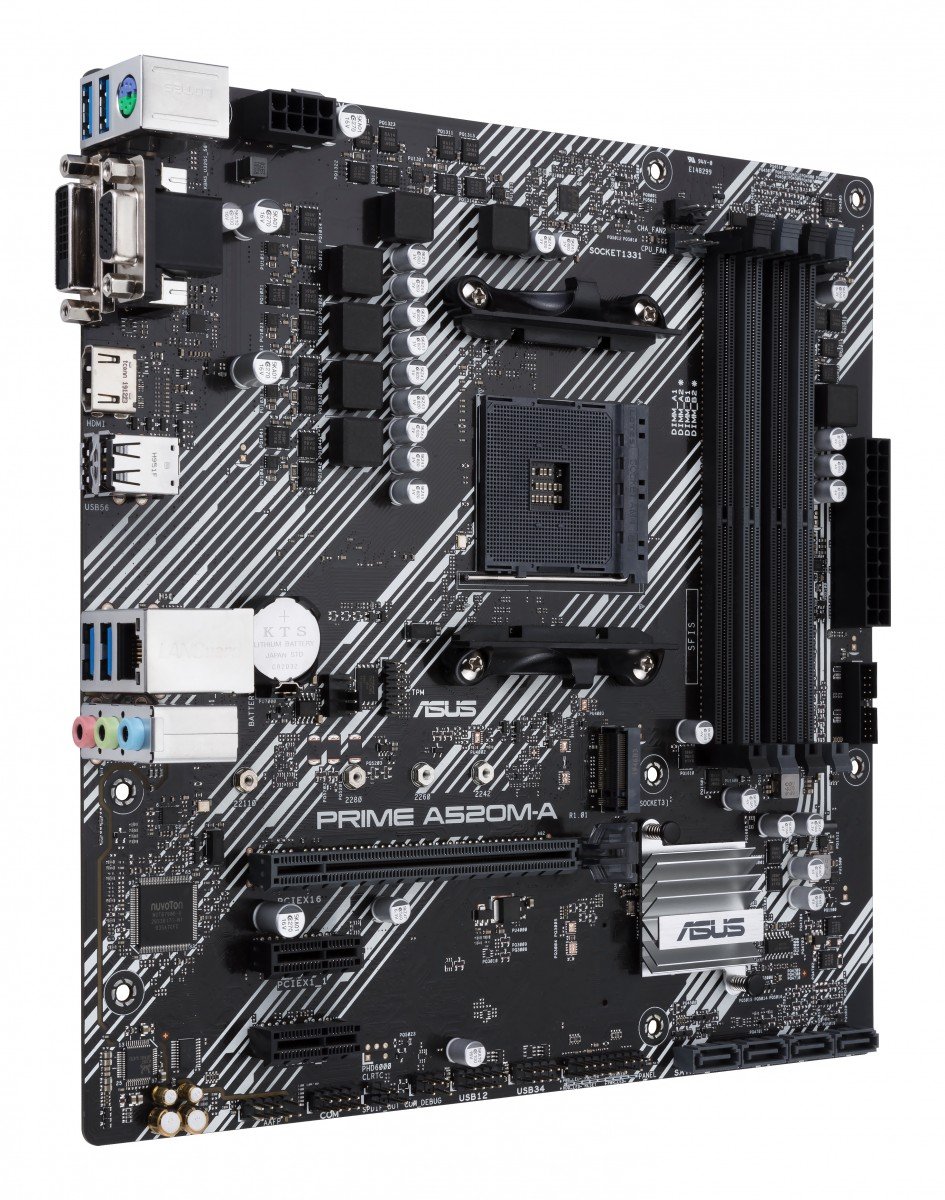 ASUS PRIME A520M-A II/CSM AMD A520 Socket AM4 mATX motherboard features M.2 DP HDMI D-Sub SATA 6 Gbps USB 3.2 Gen 1 ports