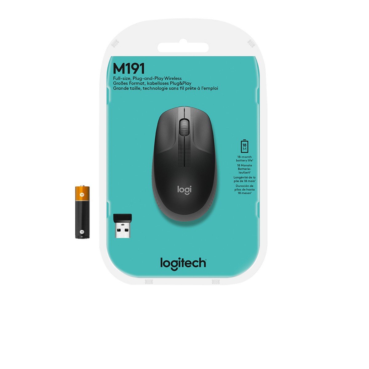 LOGITECH M190 Mouse optical 3 buttons wireless USB wireless receiver charcoal