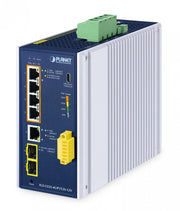 PLANET Industrial L2+ 4-Port 10/100/1000T 802.3bt PoE + 1-Port 10/100/1000T + 2-Port 1G/2.5G SFP Managed Ethernet Switch w/12V Booster Géré L2+ Gigabit Ethernet