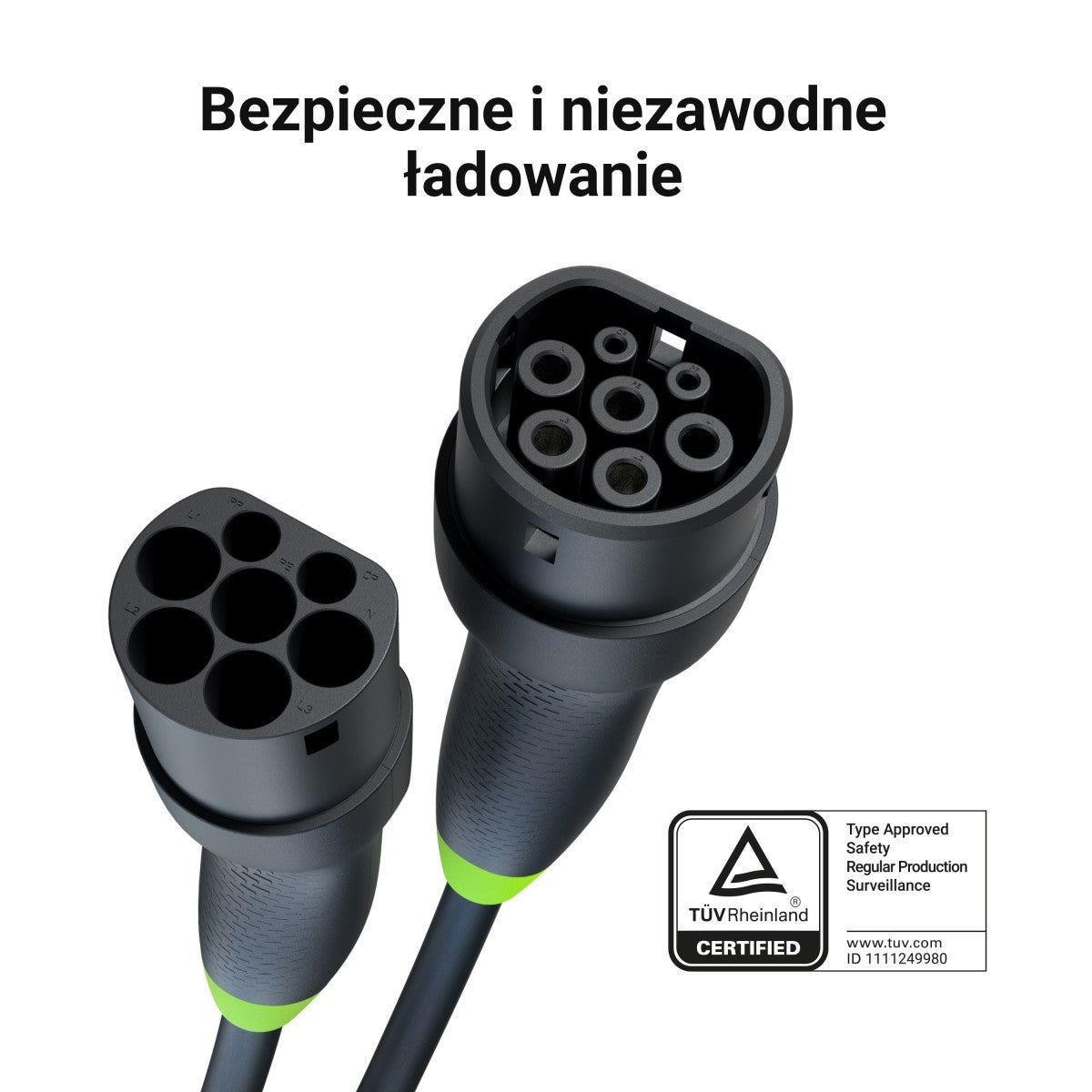 Green Cell EVKABGC04 Snap Câble Type 2 pour Charge EV 11kW 7m pour Tesla Model 3 S X Y, Kia EV6, VW ID.4, ID.5, BMW i4, iX, Ford Mach-E