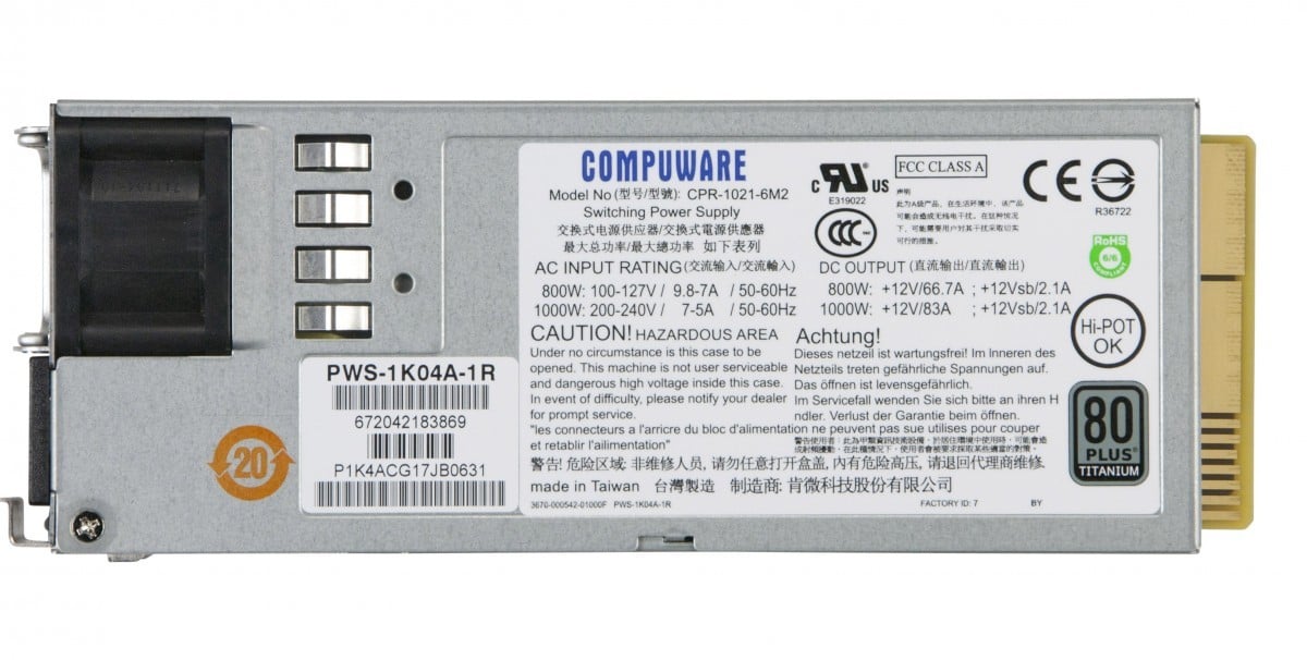 Supermicro PWS-1K04A-1R unité d'alimentation d'énergie 800 W 1U Métallique