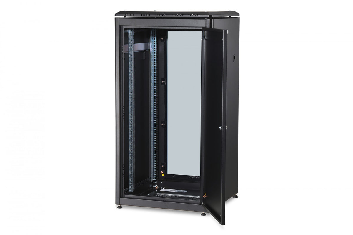 "Armoire réseau debout Unique 19"" 22U rack 600x600, porte avant en verre, noir, 800kg 1164x600x600 mm, couleur noire (RAL 9005)"