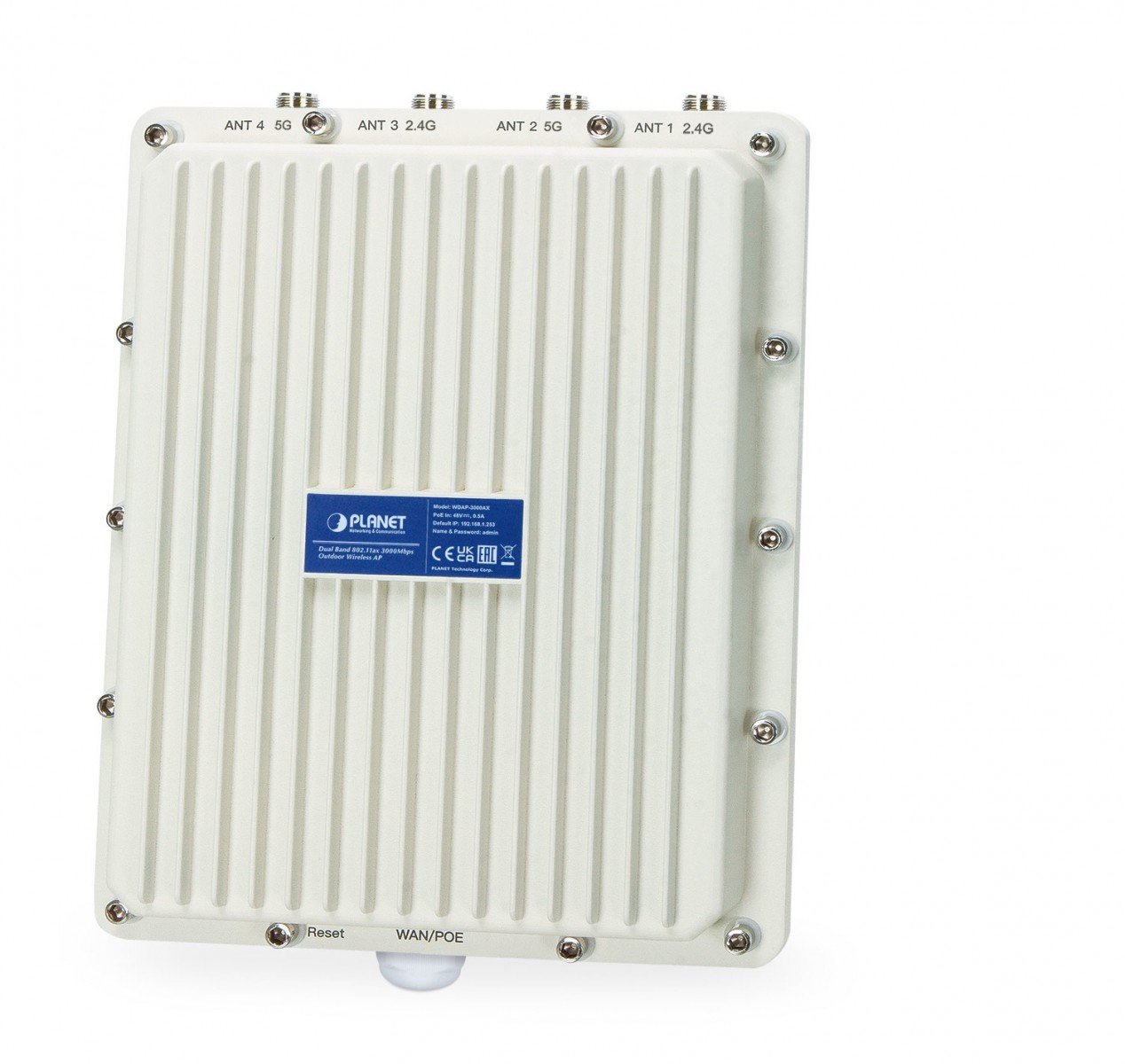 PLANET IP67 Wi-Fi 6 802.11ax, Dual 2400 Mbit/s Aluminium Connexion Ethernet, supportant l'alimentation via ce port (PoE)