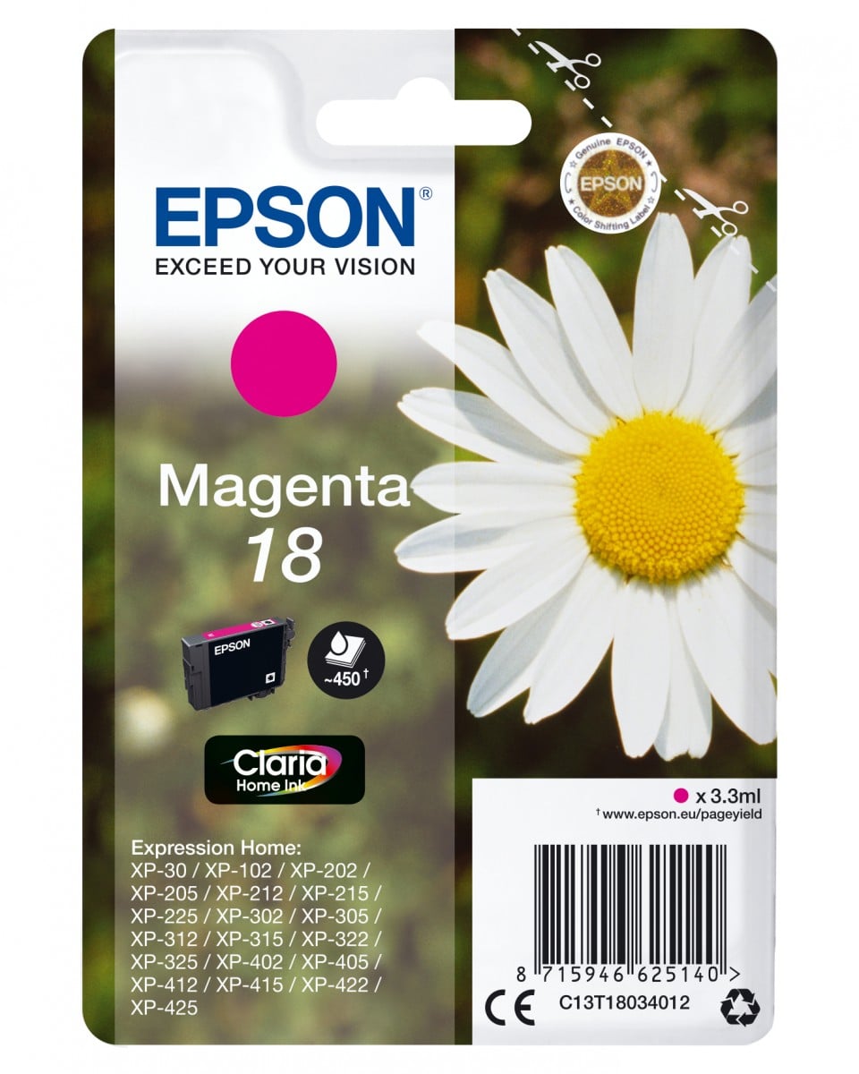 EPSON 1LB 18 ink cartridge magenta standard capacity 3.3ml 180 pages 1-pack RF-AM blister w/s