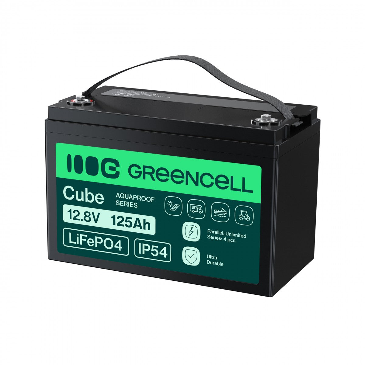 Green Cell LFPGC12V125AH CUBE LiFePO4 125Ah 12.8V 1600Wh Batterie Lithium-Fer-Phosphate pour Camping-car, Solaire, Off-Grid, Bateau