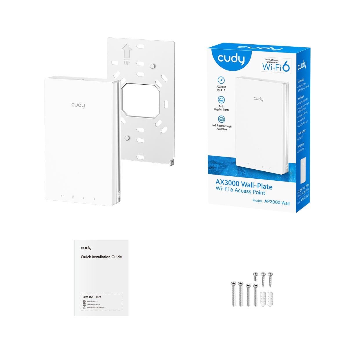Cudy AX3000 Gigabit Wall-Plate Wi-Fi 6 Access 2976 Mbit/s Blanc Connexion Ethernet, supportant l'alimentation via ce port (PoE)