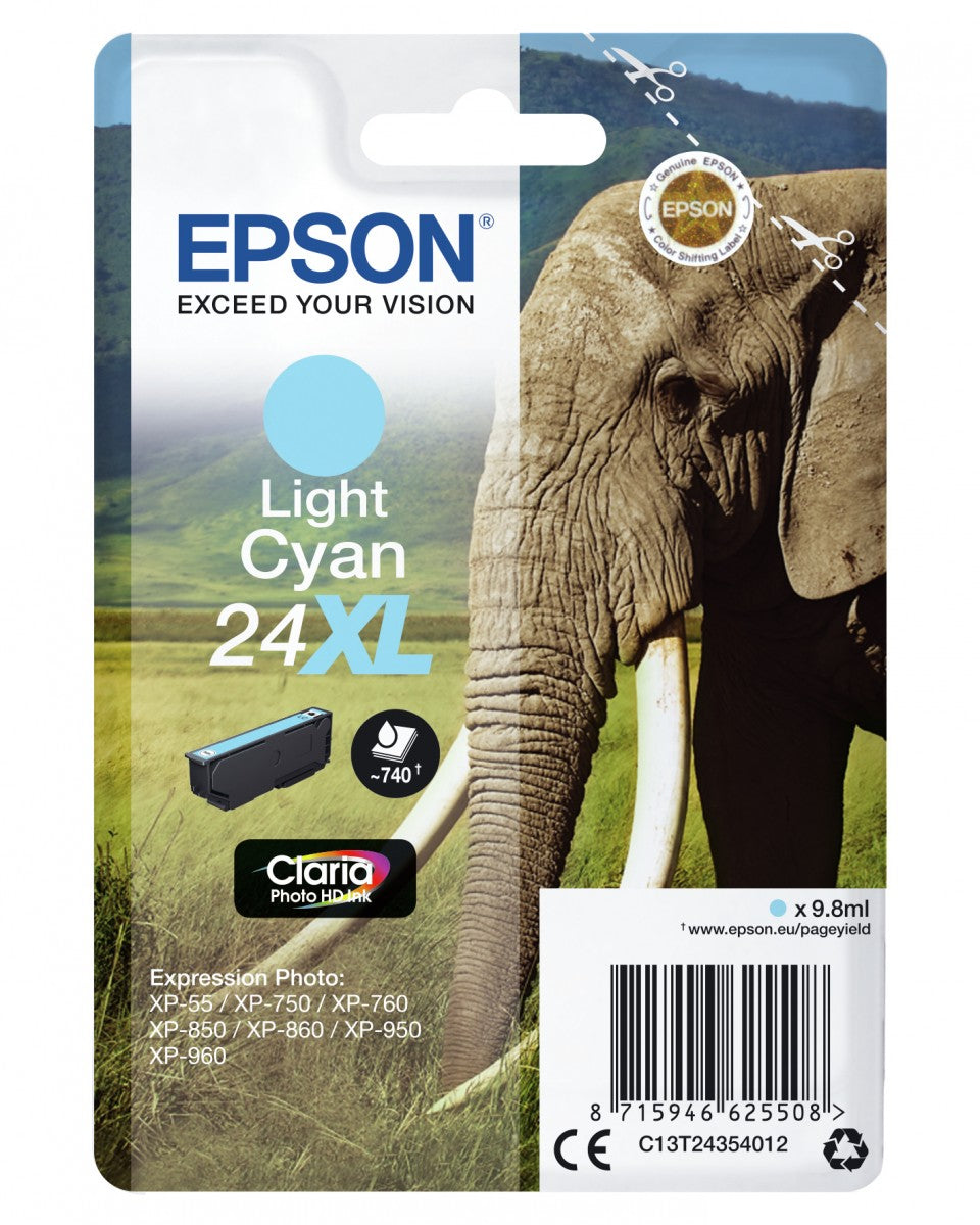 EPSON 5LB 24XL ink cartridge light cyan high capacity 9.8ml 740 pages 1-pack RF-AM blister w/s