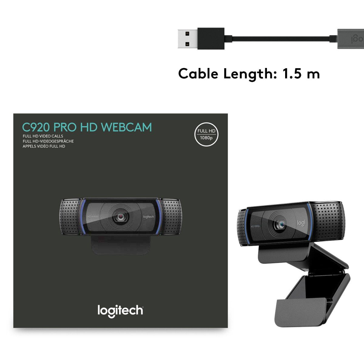 LOGITECH HD Pro Webcam C920 Webcam colour 1920 x 1080 audio USB 2.0 H.264