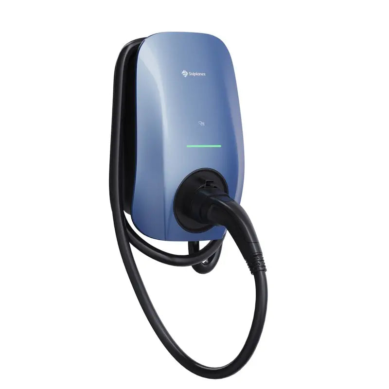 Station de charge EV Solplanet 22 kW, triphasée, NFC, WiFi, Bluetooth, RS485, Type 2, câble de 5 m, Bleu Morandi