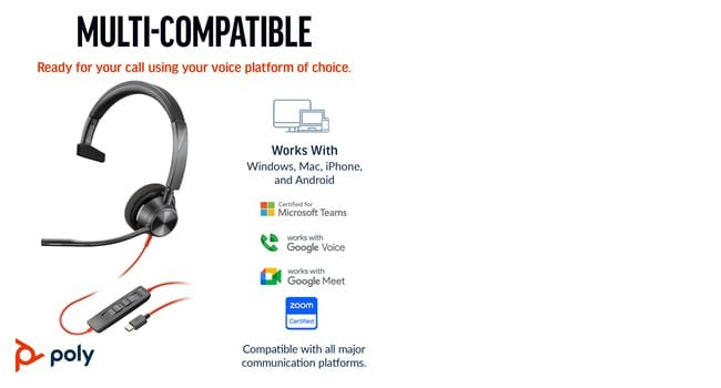 Casque & Microphone Poly Blackwire 3310 Noir