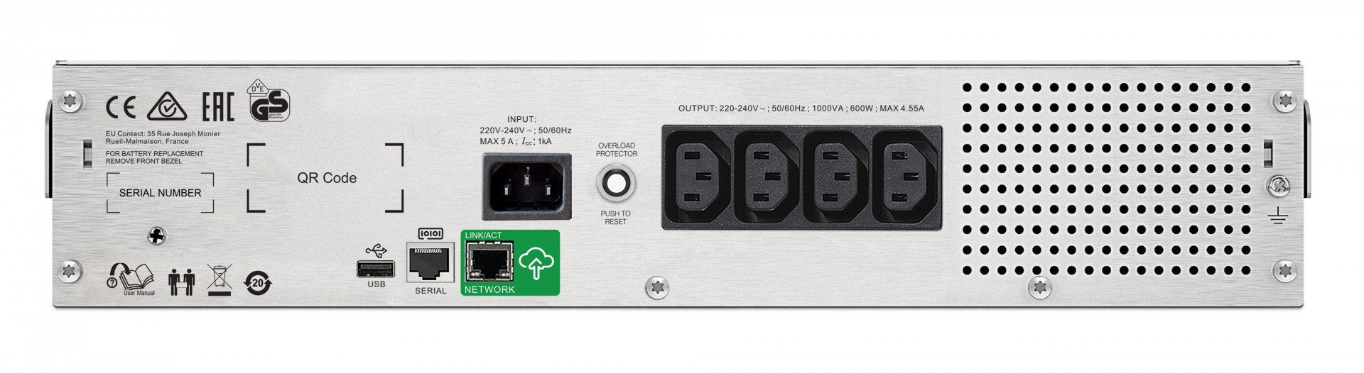 APC Smart-UPS C SMC1500I-2UC UPS Rack AC 220/230/240V 900Watt 1500VA RS-232 USB output connectors 4 2U BK with APC SmartConnect