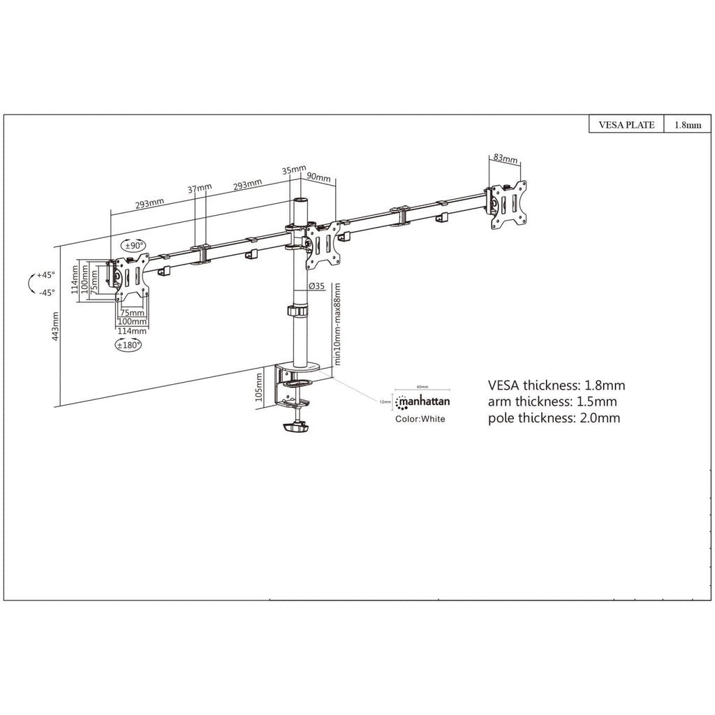 "Manhattan 461658 Bras de montage de bureau 3x LCD 27"""