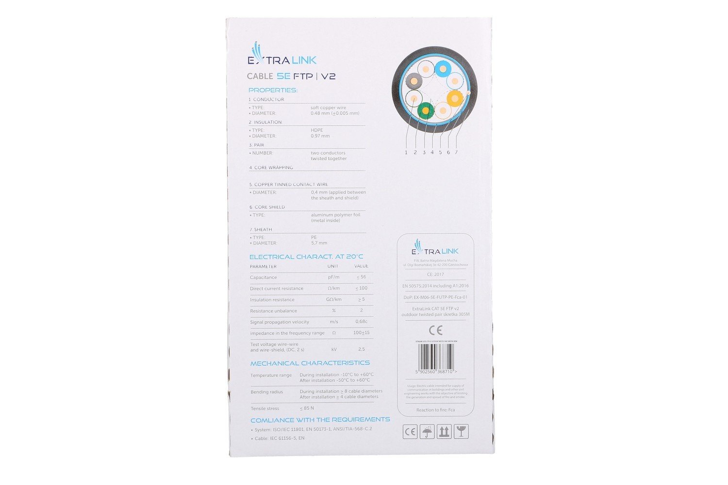 Extralink CAT5E FTP (F/UTP) V2 OUTDOOR TWISTED PAIR 305M - Kabel - Netzwerk câble de réseau Noir F/UTP (FTP)