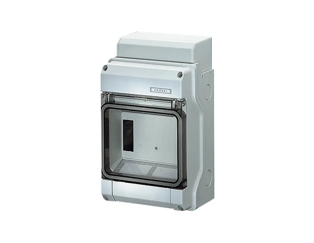 "Hensel HEN_KV_8106 Tableau de distribution en saillie non équipé / 1500VDC/1000VAC / IP65 / classe de protection II / 1x6 modules / sans bornes / 146x238x111 / "